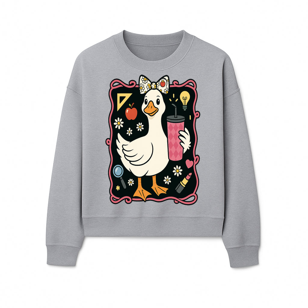 Cute Duck with Bow and Drink - Whimsical Animal Art Print, Fun Retro Style Home Decor, Ideal for Kids' Rooms or Gift Ideas - Sweatshirt 1758093375927.jpg