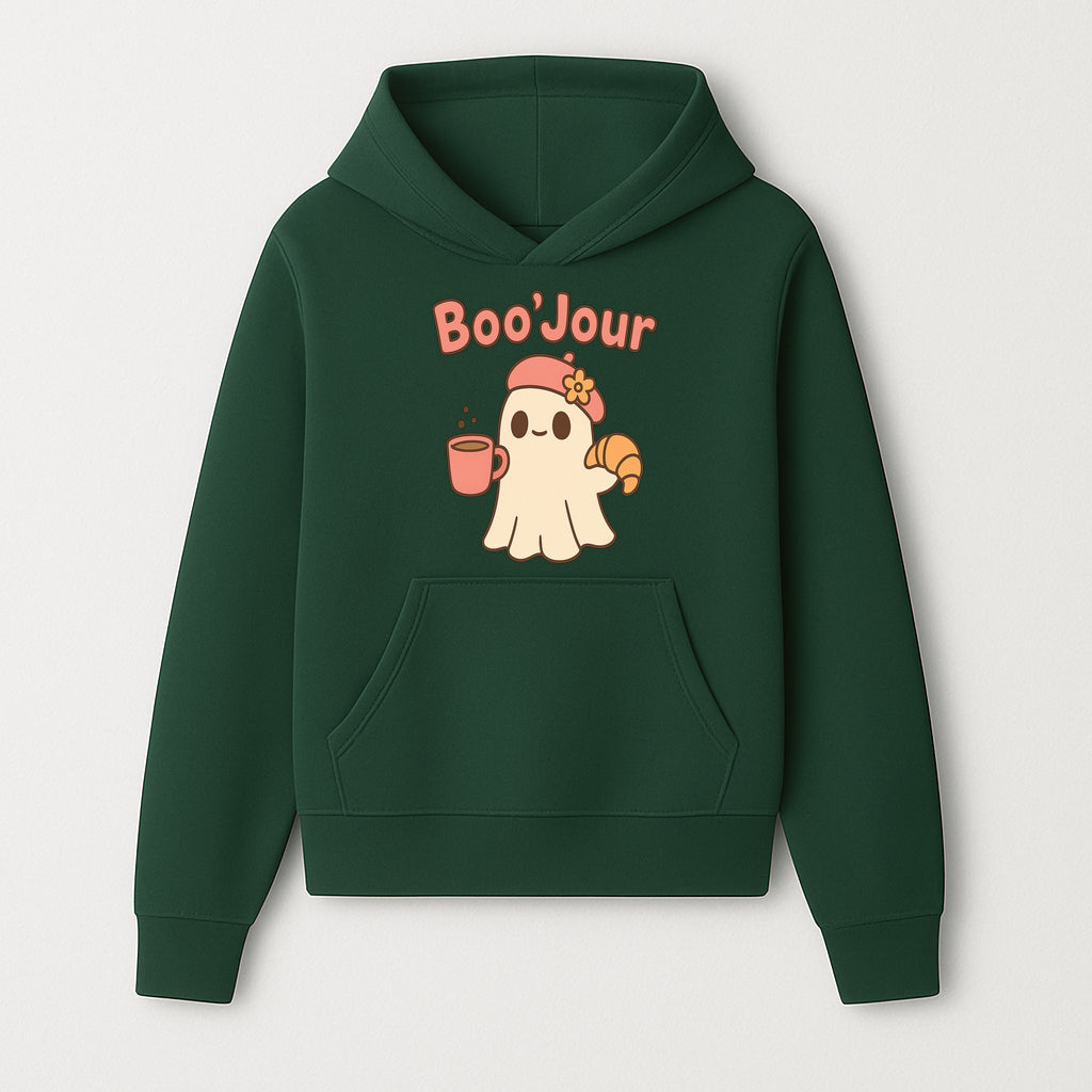 Cute Ghost Boo'Jour with Coffee and Croissant - Fun Halloween Decor, Ghost Lover Gift, Whimsical Art Print, Cozy Apparel - Hoodie 1758093375973.jpg