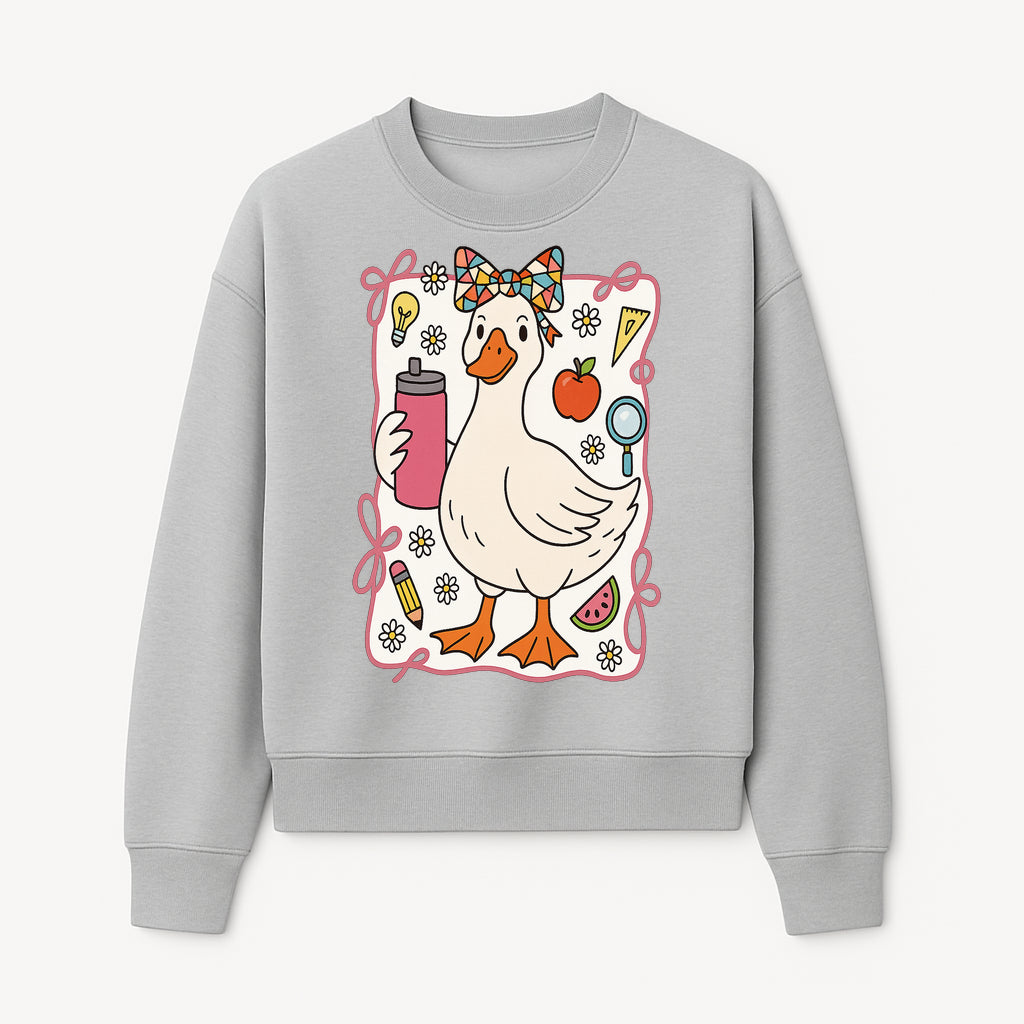 Cute Creative Duck Art Print with Supplies, Colorful Bow, and Fun Icons - Whimsical Home Decor for Kids and Animal Lovers - Sweatshirt 1758093376039.jpg