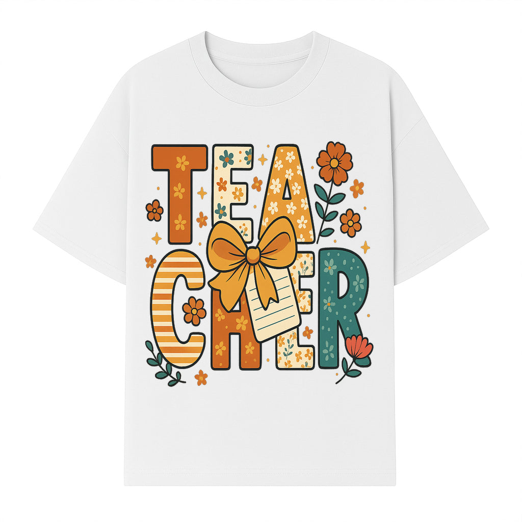 Vintage Floral Teacher Design with Bow and Note, Perfect Gift for Educators, Classroom Decor, Back to School. - T-shirt 1758093376057.jpg