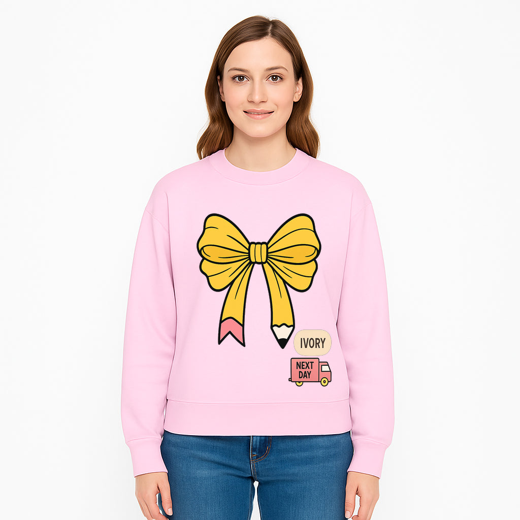 Yellow Pencil Bow Decor Cute Stationery Gift, Art Supplies, Kids School Accessories, Next Day Shipping, Ivory Color Theme - Sweatshirt 1758093376198.jpg