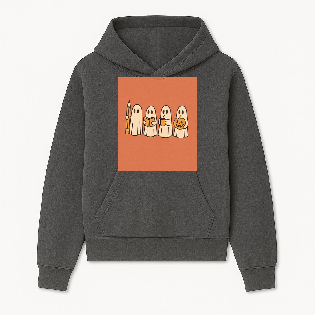 Cute Ghosts Reading, Writing, Drinking, and Celebrating Halloween Graphic Tee, Cozy Fall Top, Halloween Costume Shirt for Kids and Adults - Hoodie 1758093376218.jpg