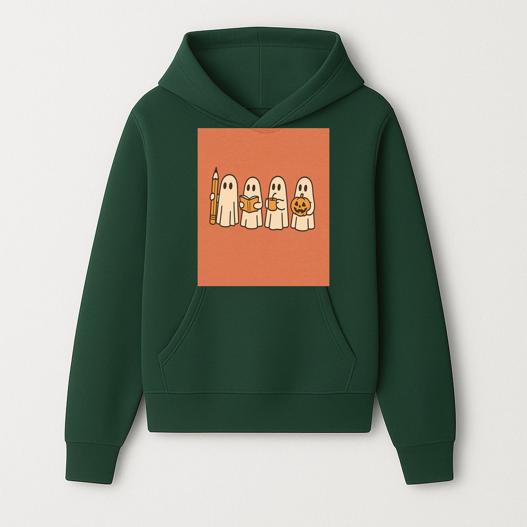 Cute Ghosts Reading, Writing, Drinking, and Celebrating Halloween Graphic Tee, Cozy Fall Top, Halloween Costume Shirt for Kids and Adults - Hoodie 1758093376388.jpg