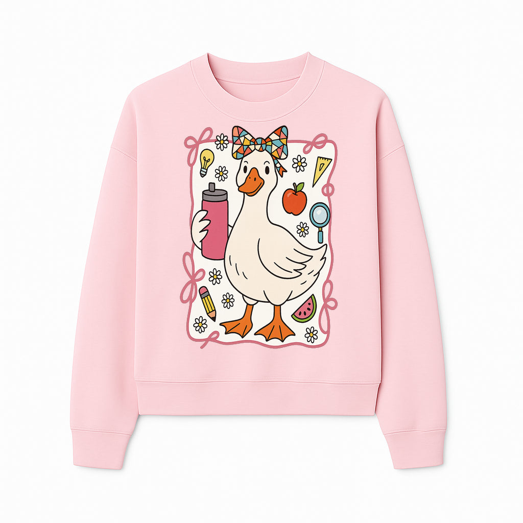 Cute Creative Duck Art Print with Supplies, Colorful Bow, and Fun Icons - Whimsical Home Decor for Kids and Animal Lovers - Sweatshirt 1758093376433.jpg