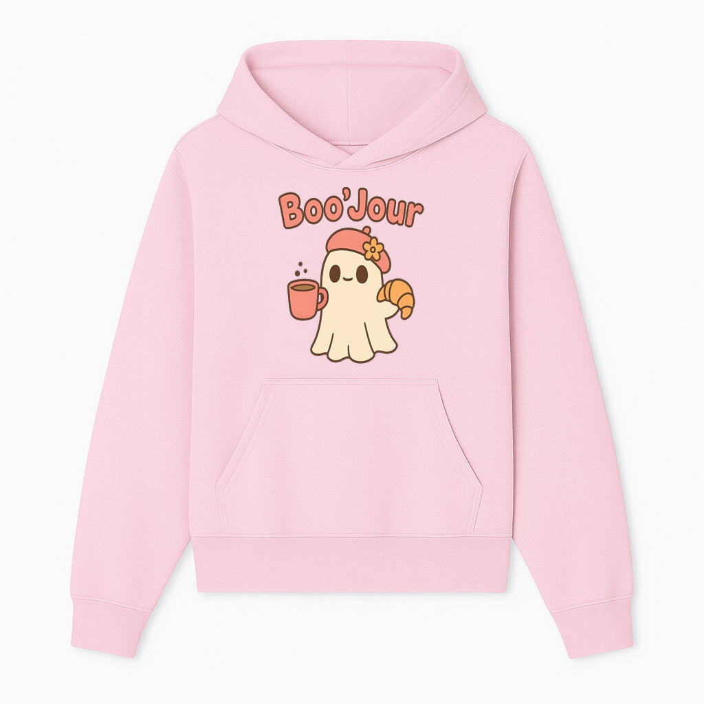 Cute Ghost Boo'Jour with Coffee and Croissant - Fun Halloween Decor, Ghost Lover Gift, Whimsical Art Print, Cozy Apparel - Hoodie 1758093376499.jpg