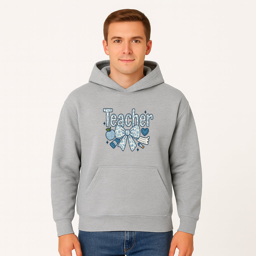 Floral Teacher Design with Apple, Bow & Stationery - Perfect Gift for Educators, Teachers' Day, Classroom Decor, Cute Art Print - Hoodie 1758093376557.jpg