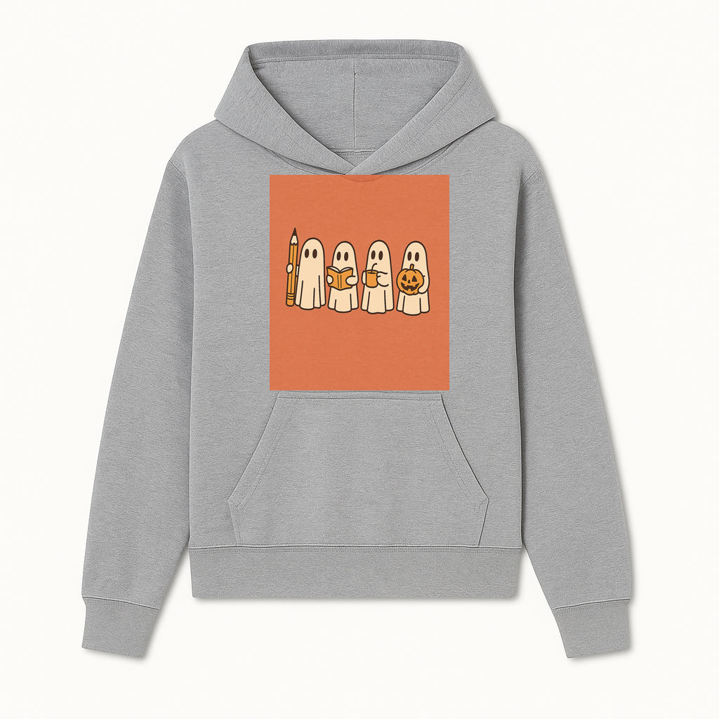 Cute Ghosts Reading, Writing, Drinking, and Celebrating Halloween Graphic Tee, Cozy Fall Top, Halloween Costume Shirt for Kids and Adults - Hoodie 1758093376585.jpg