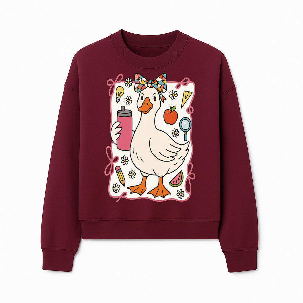 Cute Creative Duck Art Print with Supplies, Colorful Bow, and Fun Icons - Whimsical Home Decor for Kids and Animal Lovers - Sweatshirt 1758093376608.jpg