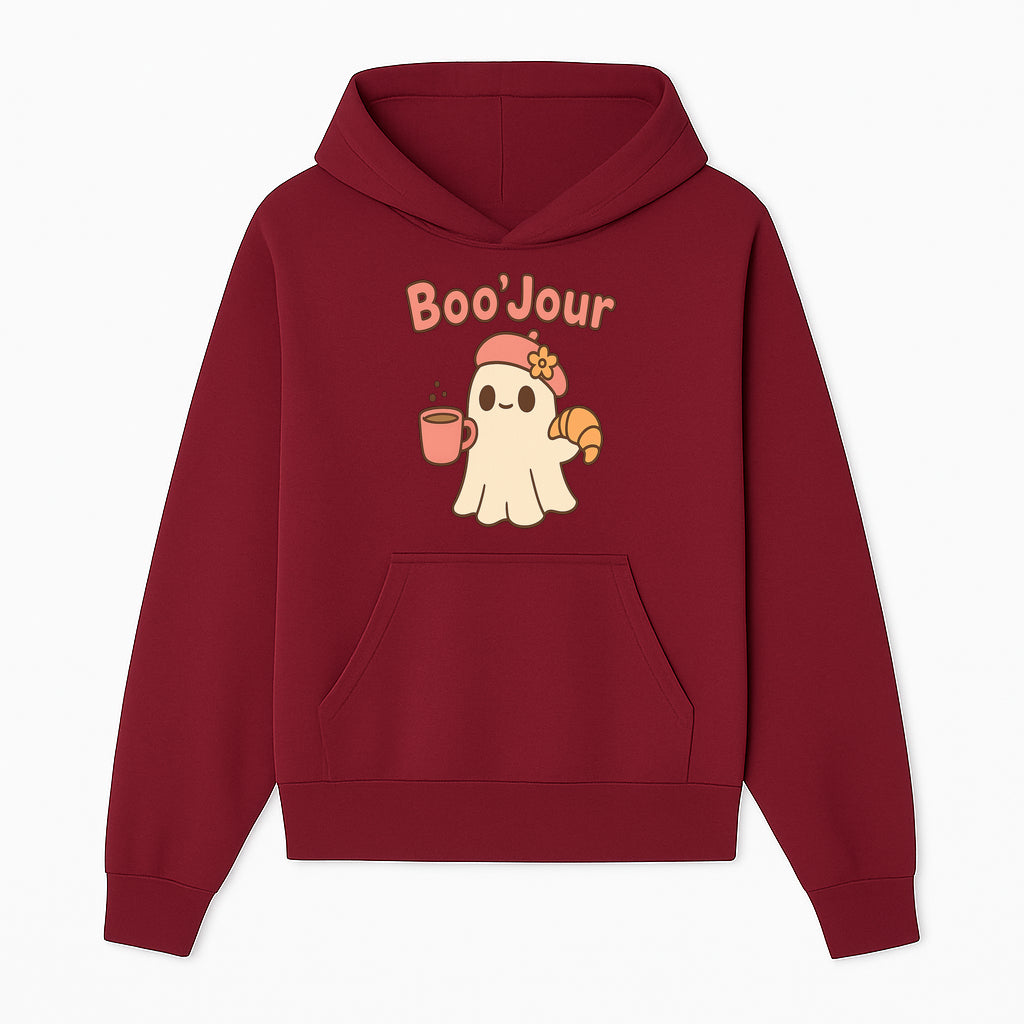 Cute Ghost Boo'Jour with Coffee and Croissant - Fun Halloween Decor, Ghost Lover Gift, Whimsical Art Print, Cozy Apparel - Hoodie 1758093376686.jpg