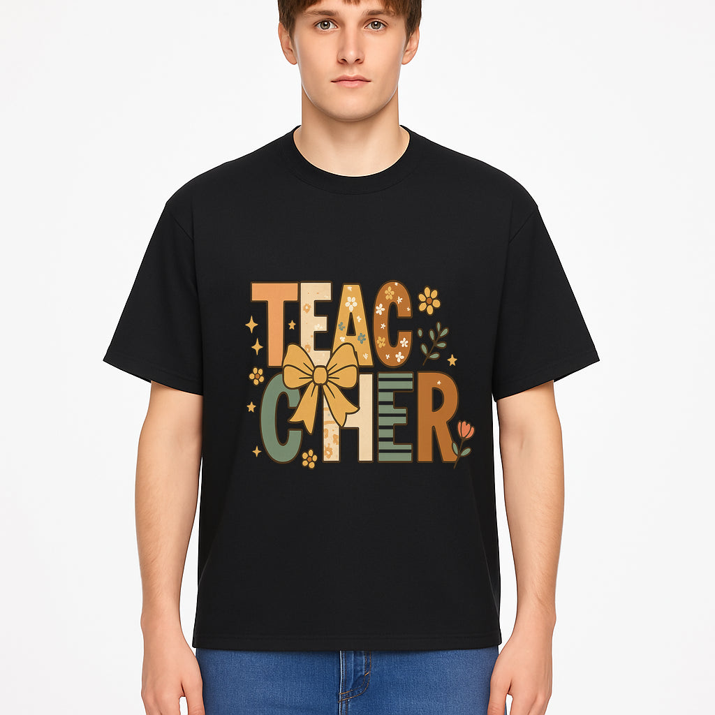 Colorful Teacher Appreciation Art Print with Floral Design and Bow, Ideal for Classroom Decor or Gifts - T-shirt 1758093376755.jpg