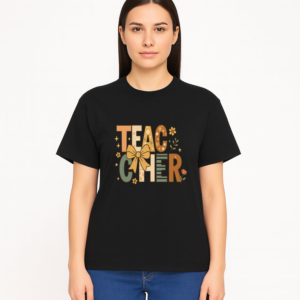 Colorful Teacher Appreciation Art Print with Floral Design and Bow, Ideal for Classroom Decor or Gifts - T-shirt 1758093376939.jpg
