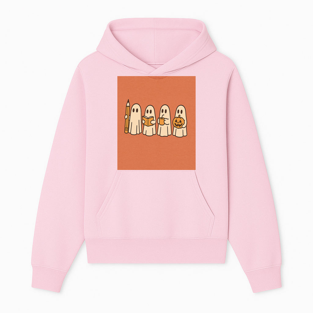Cute Ghosts Reading, Writing, Drinking, and Celebrating Halloween Graphic Tee, Cozy Fall Top, Halloween Costume Shirt for Kids and Adults - Hoodie 1758093376952.jpg
