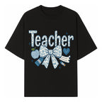 Floral Teacher Design with Apple, Bow & Stationery - Perfect Gift for Educators, Teachers' Day, Classroom Decor, Cute Art Print - T-shirt 1758093377053.jpg