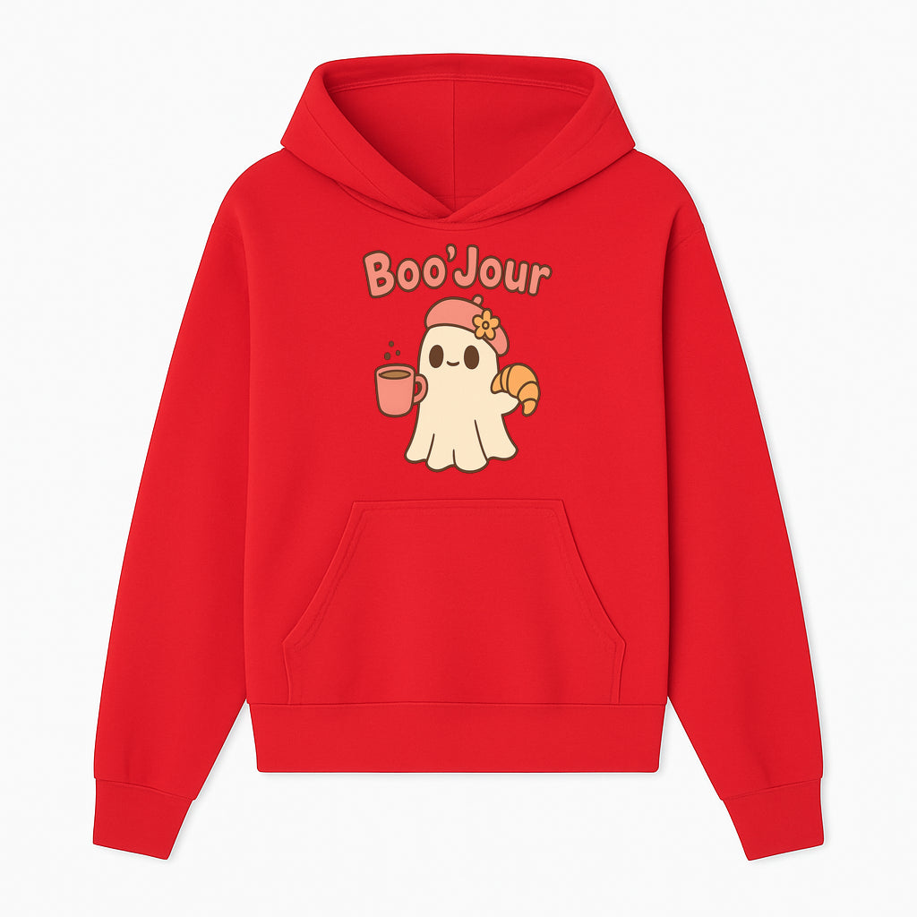 Cute Ghost Boo'Jour with Coffee and Croissant - Fun Halloween Decor, Ghost Lover Gift, Whimsical Art Print, Cozy Apparel - Hoodie 1758093377059.jpg