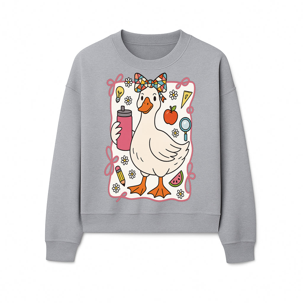 Cute Creative Duck Art Print with Supplies, Colorful Bow, and Fun Icons - Whimsical Home Decor for Kids and Animal Lovers - Sweatshirt 1758093377094.jpg