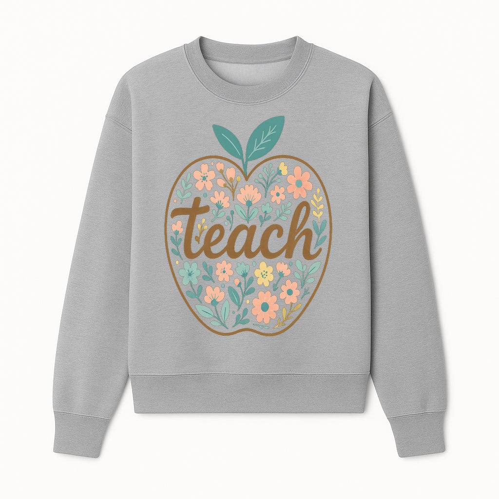 Floral Apple Teach Wall Art Decor - Teacher Gift, Classroom Decor, Inspirational Quote, Colorful Art Print - Sweatshirt 1758093377114.jpg