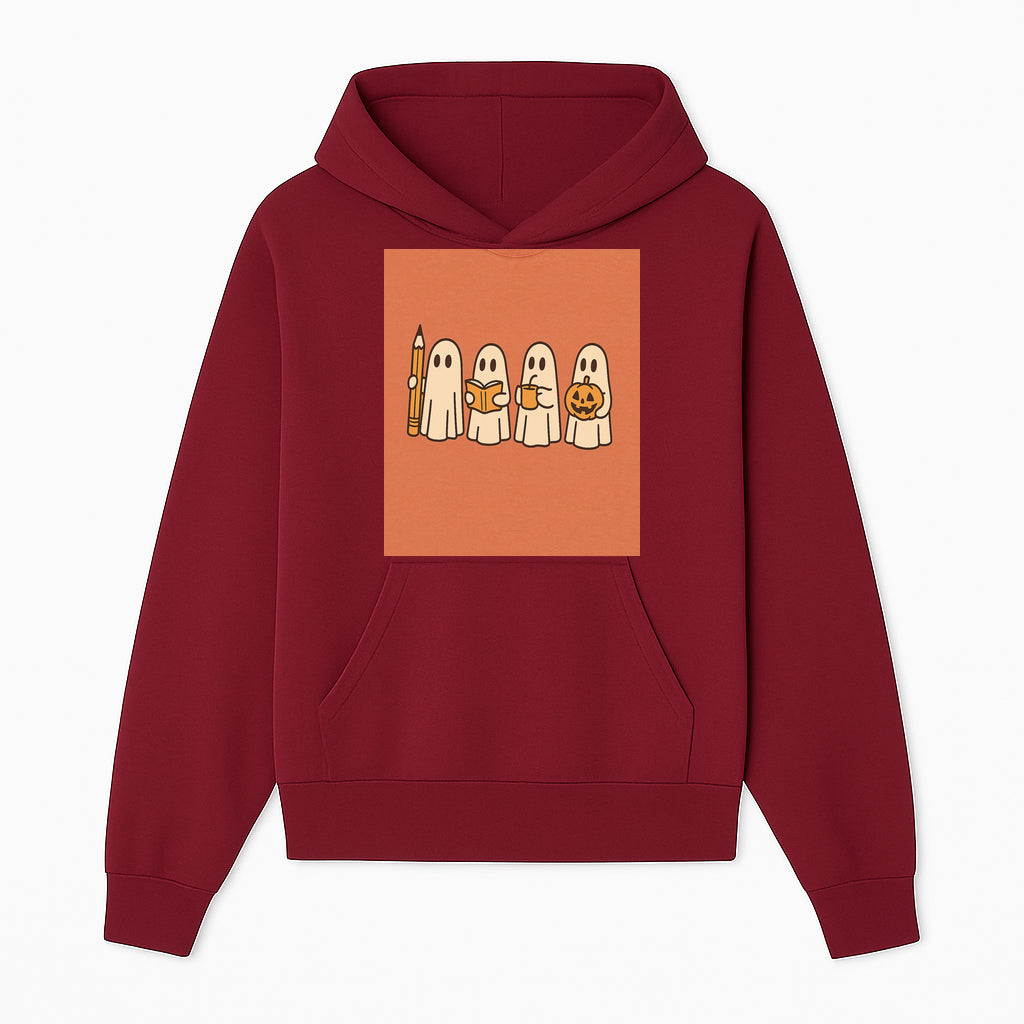 Cute Ghosts Reading, Writing, Drinking, and Celebrating Halloween Graphic Tee, Cozy Fall Top, Halloween Costume Shirt for Kids and Adults - Hoodie 1758093377211.jpg