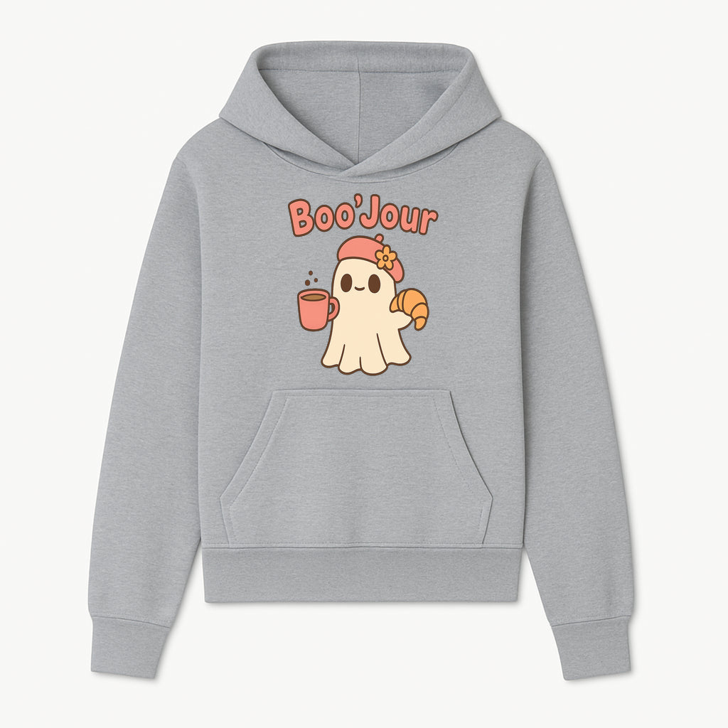 Cute Ghost Boo'Jour with Coffee and Croissant - Fun Halloween Decor, Ghost Lover Gift, Whimsical Art Print, Cozy Apparel - Hoodie 1758093377218.jpg