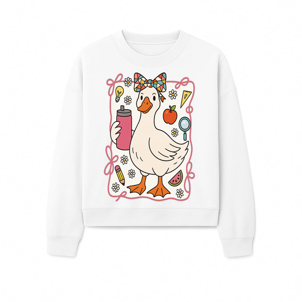 Cute Creative Duck Art Print with Supplies, Colorful Bow, and Fun Icons - Whimsical Home Decor for Kids and Animal Lovers - Sweatshirt 1758093377237.jpg