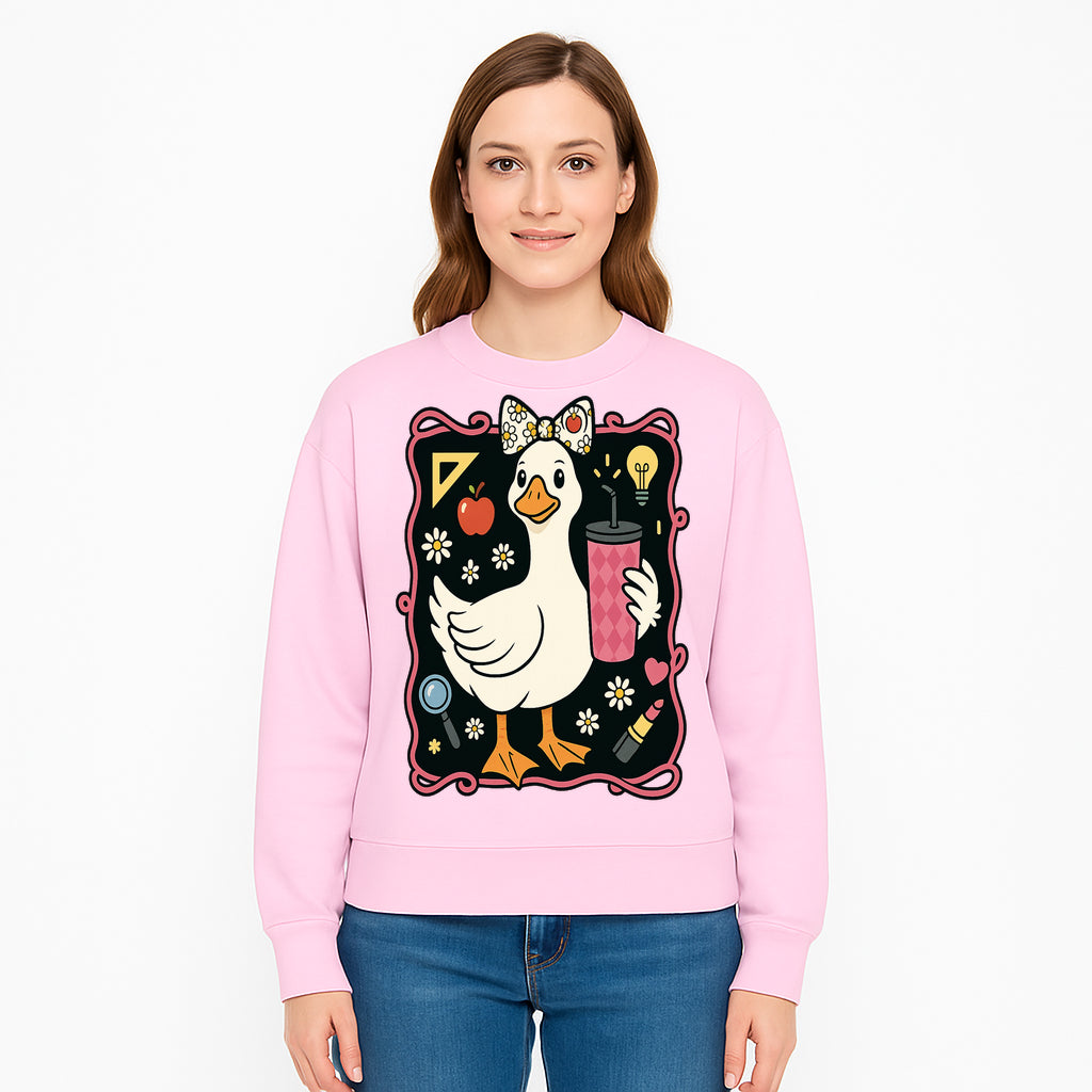 Cute Duck with Bow and Drink - Whimsical Animal Art Print, Fun Retro Style Home Decor, Ideal for Kids' Rooms or Gift Ideas - Sweatshirt 1758093377456.jpg