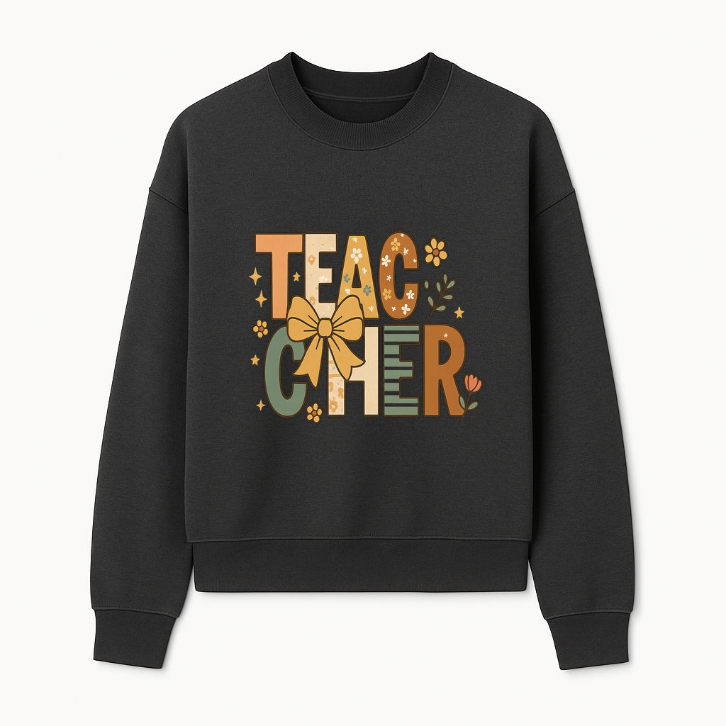 Colorful Teacher Appreciation Art Print with Floral Design and Bow, Ideal for Classroom Decor or Gifts - Sweatshirt 1758093377512.jpg