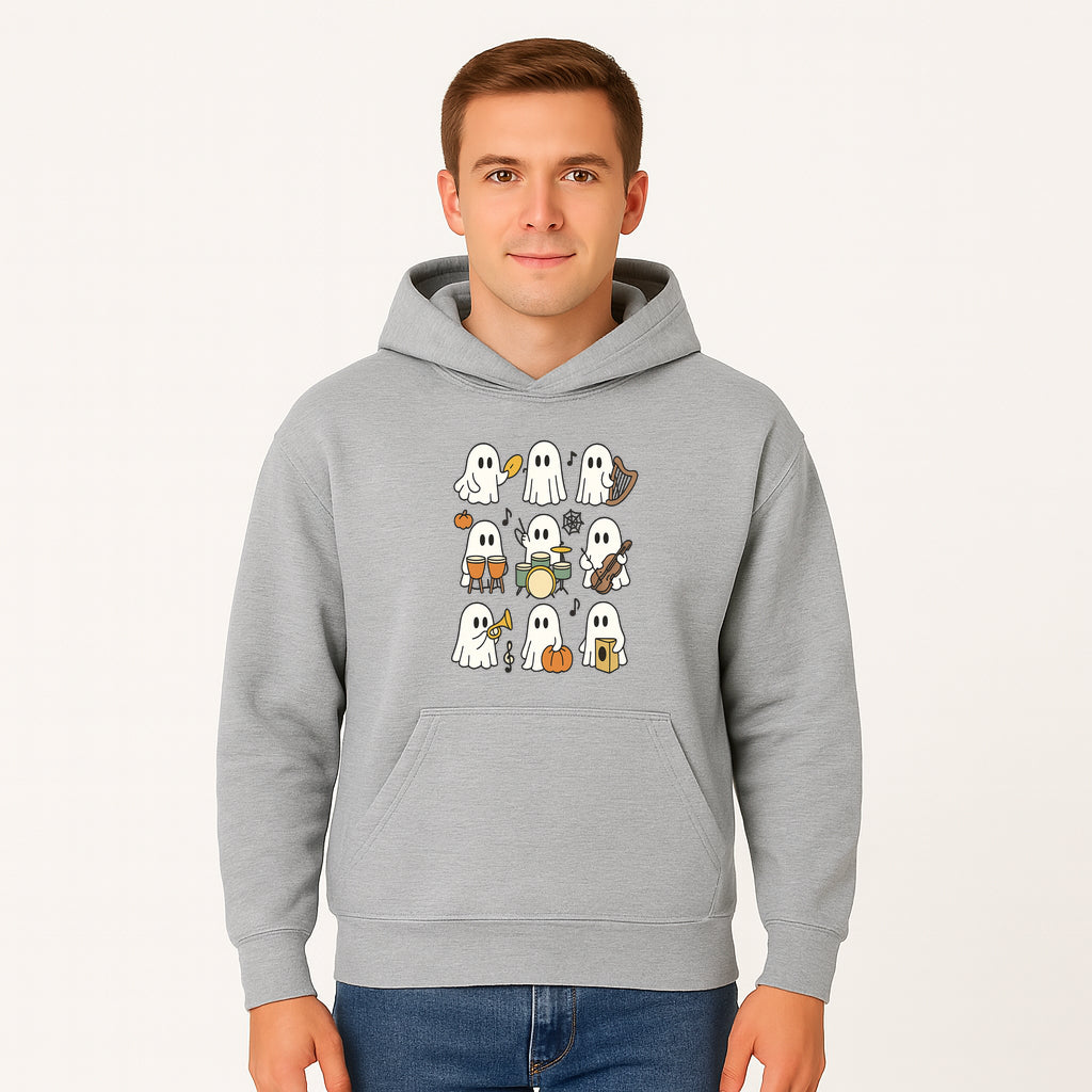 Ghostly Music Band Halloween Art Print, Cute Cartoon Ghosts Playing Instruments, Festive Decor for Parties and Celebrations - Hoodie 1758093377606.jpg