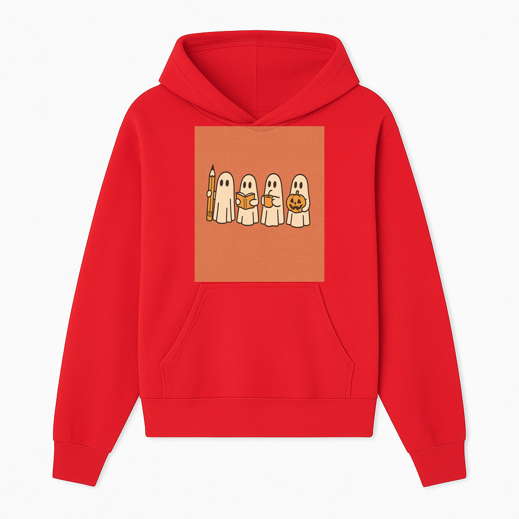 Cute Ghosts Reading, Writing, Drinking, and Celebrating Halloween Graphic Tee, Cozy Fall Top, Halloween Costume Shirt for Kids and Adults - Hoodie 1758093377630.jpg
