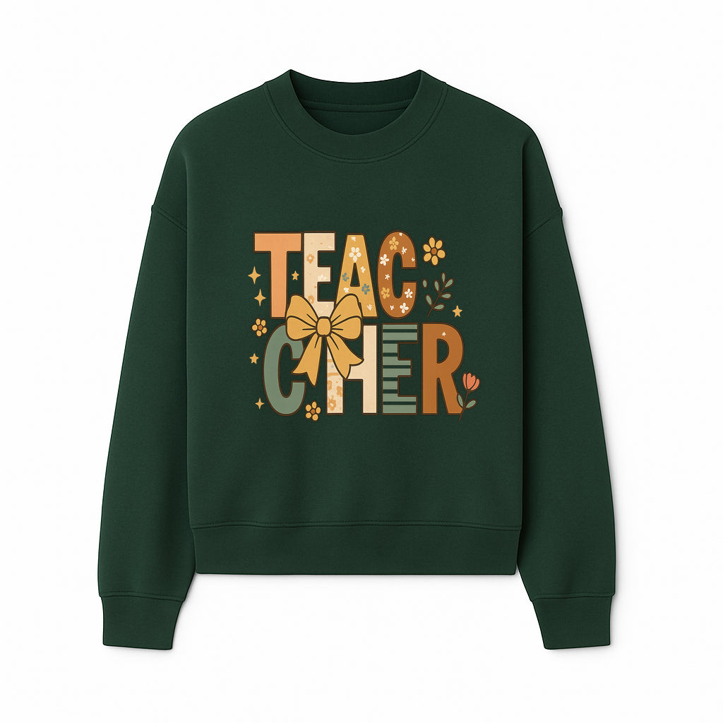 Colorful Teacher Appreciation Art Print with Floral Design and Bow, Ideal for Classroom Decor or Gifts - Sweatshirt 1758093377701.jpg