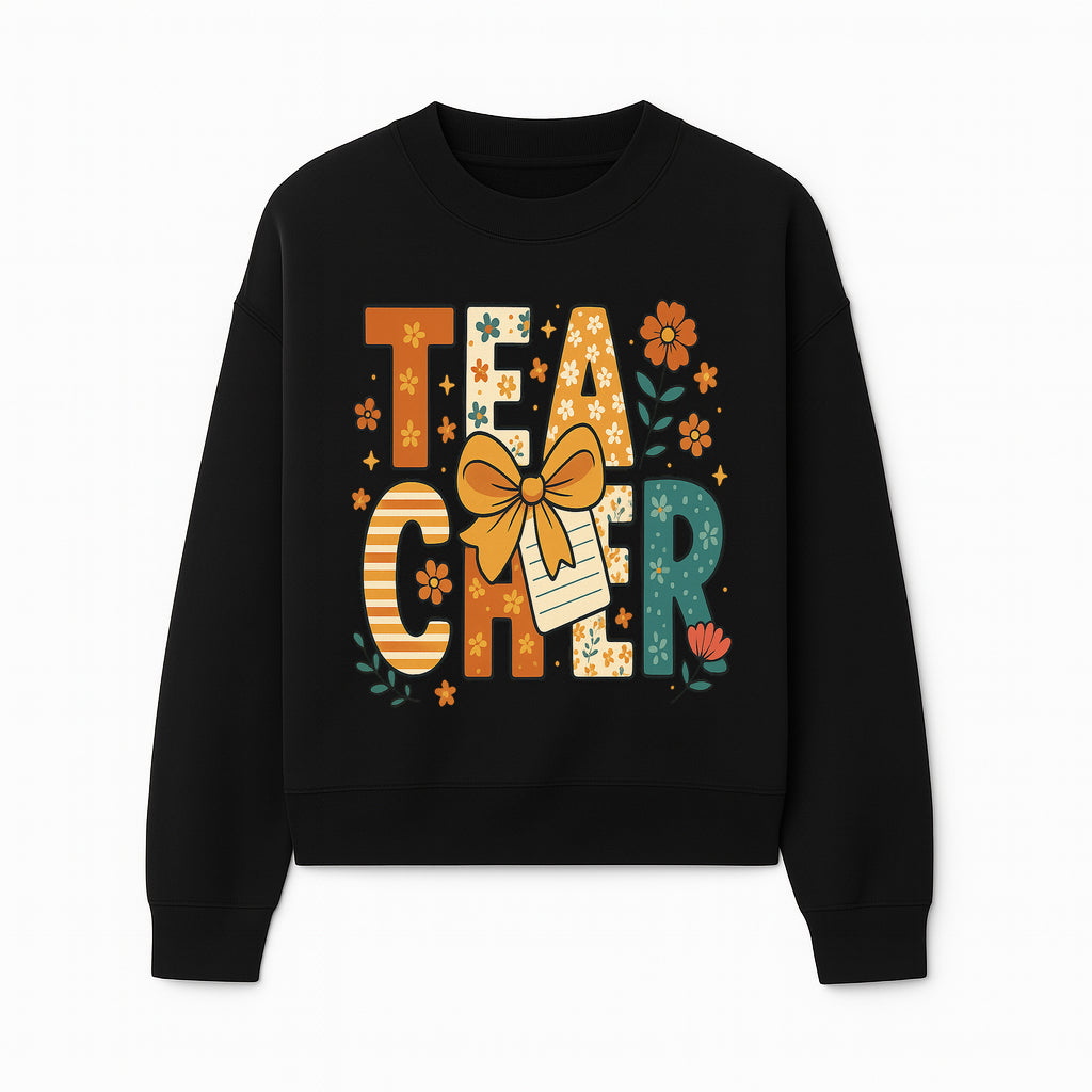 Vintage Floral Teacher Design with Bow and Note, Perfect Gift for Educators, Classroom Decor, Back to School. - Sweatshirt 1758093377753.jpg