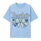 Floral Teacher Design with Apple, Bow & Stationery - Perfect Gift for Educators, Teachers' Day, Classroom Decor, Cute Art Print - T-shirt 1758093377765.jpg