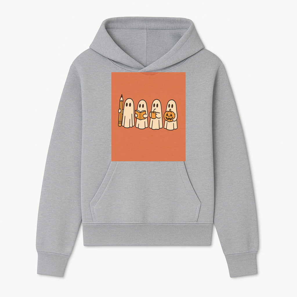 Cute Ghosts Reading, Writing, Drinking, and Celebrating Halloween Graphic Tee, Cozy Fall Top, Halloween Costume Shirt for Kids and Adults - Hoodie 1758093377820.jpg