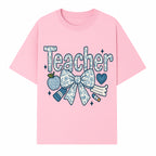 Floral Teacher Design with Apple, Bow & Stationery - Perfect Gift for Educators, Teachers' Day, Classroom Decor, Cute Art Print - T-shirt 1758093377916.jpg