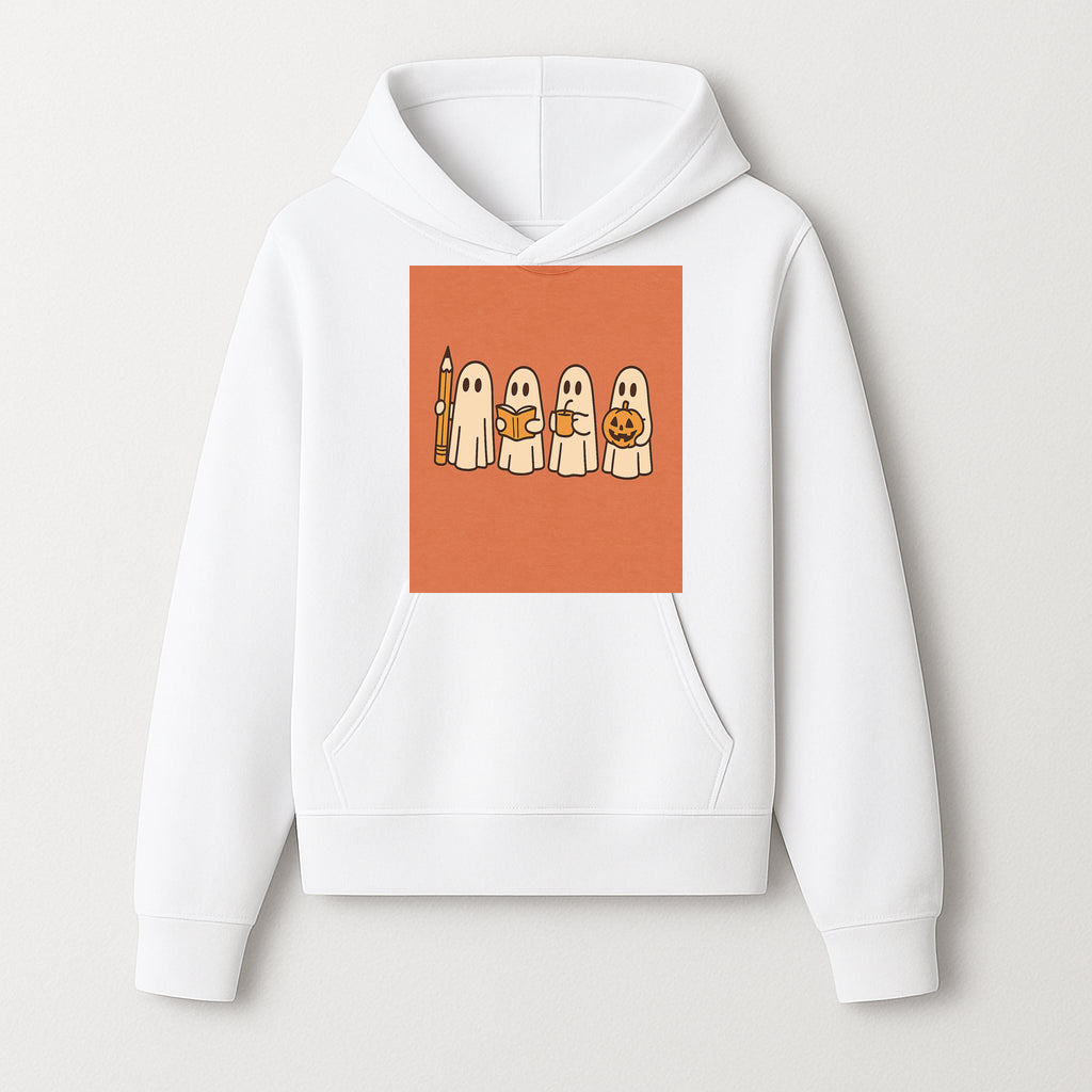 Cute Ghosts Reading, Writing, Drinking, and Celebrating Halloween Graphic Tee, Cozy Fall Top, Halloween Costume Shirt for Kids and Adults - Hoodie 1758093377969.jpg