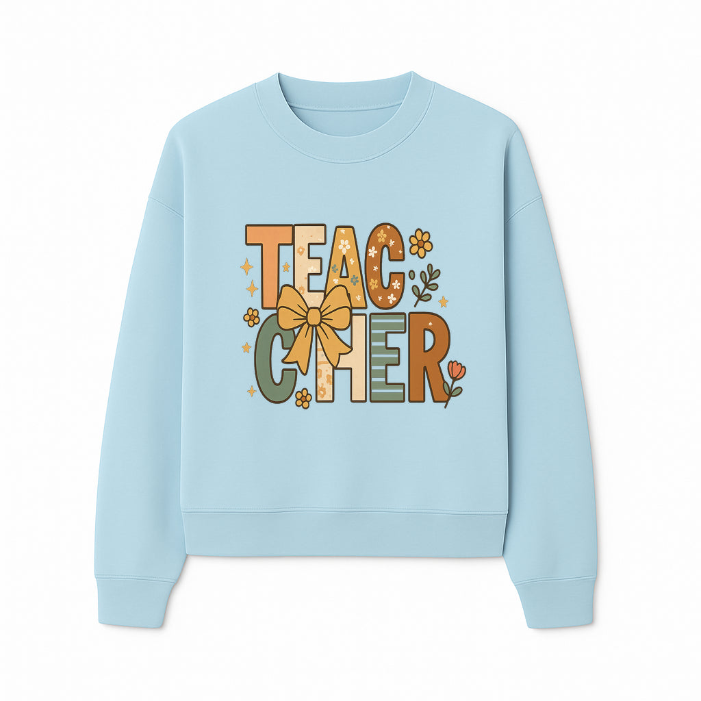 Colorful Teacher Appreciation Art Print with Floral Design and Bow, Ideal for Classroom Decor or Gifts - Sweatshirt 1758093378036.jpg