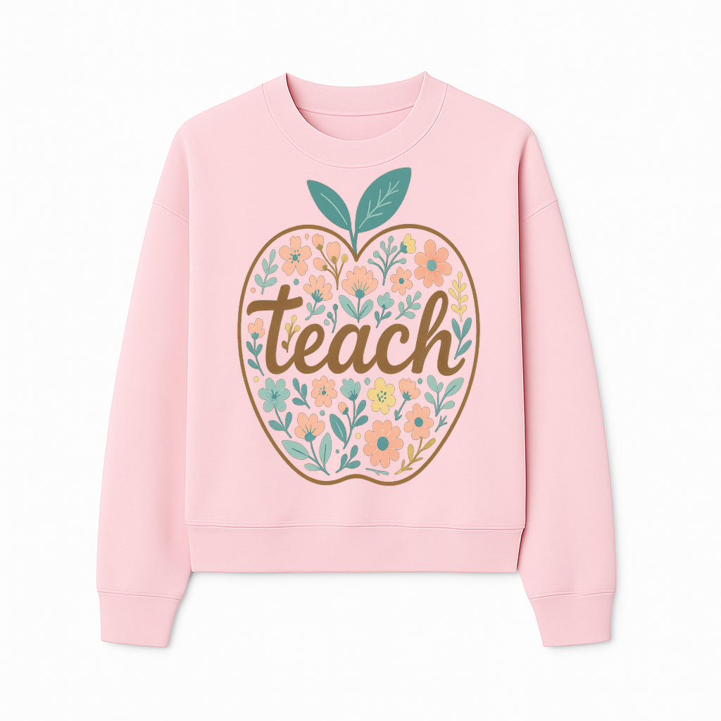 Floral Apple Teach Wall Art Decor - Teacher Gift, Classroom Decor, Inspirational Quote, Colorful Art Print - Sweatshirt 1758093378045.jpg