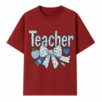 Floral Teacher Design with Apple, Bow & Stationery - Perfect Gift for Educators, Teachers' Day, Classroom Decor, Cute Art Print - T-shirt 1758093378055.jpg