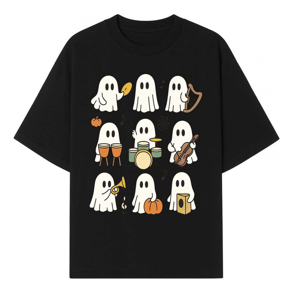 Ghostly Music Band Halloween Art Print, Cute Cartoon Ghosts Playing Instruments, Festive Decor for Parties and Celebrations - T-shirt 1758093378201.jpg