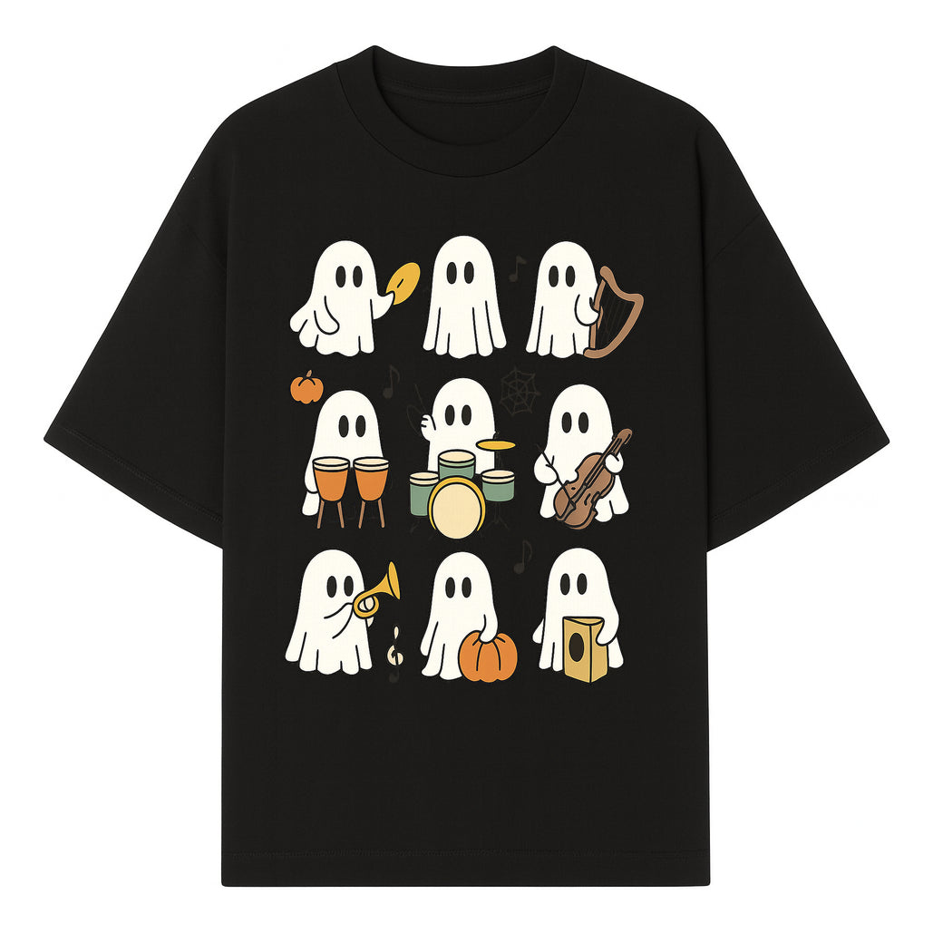 Ghostly Music Band Halloween Art Print, Cute Cartoon Ghosts Playing Instruments, Festive Decor for Parties and Celebrations - T-shirt 1758093378201.jpg