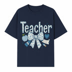 Floral Teacher Design with Apple, Bow & Stationery - Perfect Gift for Educators, Teachers' Day, Classroom Decor, Cute Art Print - T-shirt 1758093378253.jpg