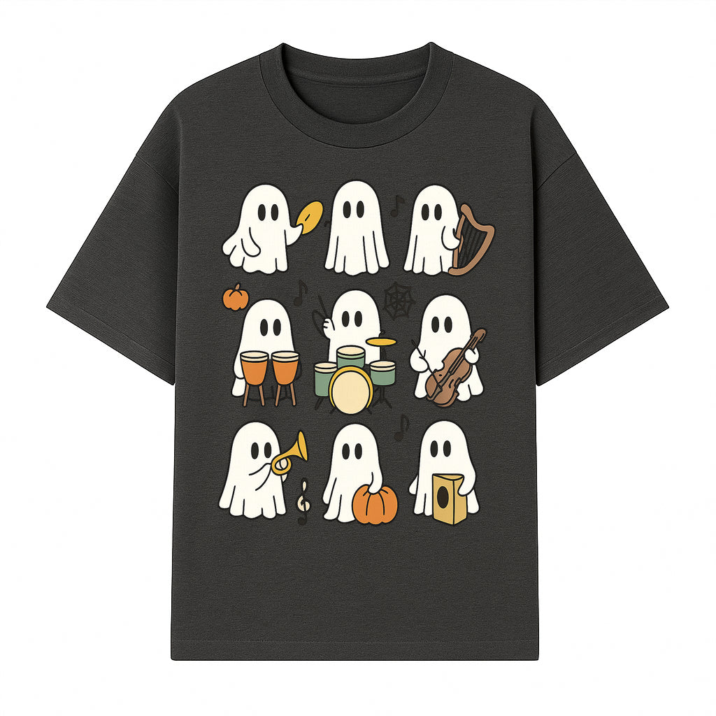 Ghostly Music Band Halloween Art Print, Cute Cartoon Ghosts Playing Instruments, Festive Decor for Parties and Celebrations - T-shirt 1758093378364.jpg