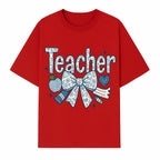 Floral Teacher Design with Apple, Bow & Stationery - Perfect Gift for Educators, Teachers' Day, Classroom Decor, Cute Art Print - T-shirt 1758093378456.jpg