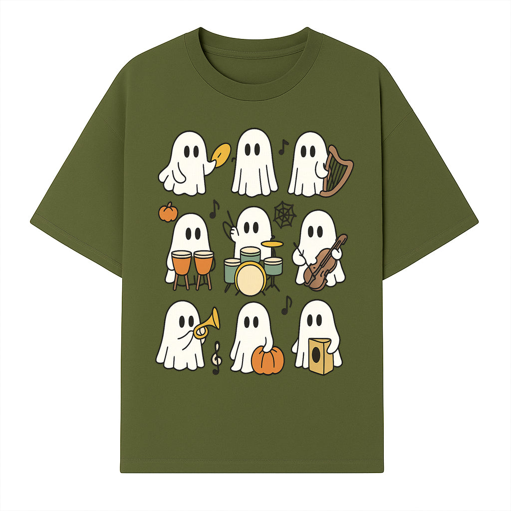 Ghostly Music Band Halloween Art Print, Cute Cartoon Ghosts Playing Instruments, Festive Decor for Parties and Celebrations - T-shirt 1758093378529.jpg
