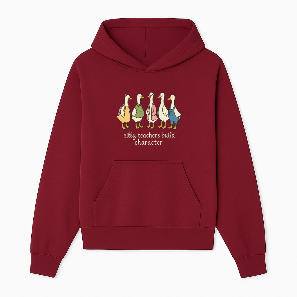Silly Teachers Build Character - Cute Duck Illustration for Classroom Decor, Teacher Gifts, Educational Art Print - Hoodie 1758093378721.jpg