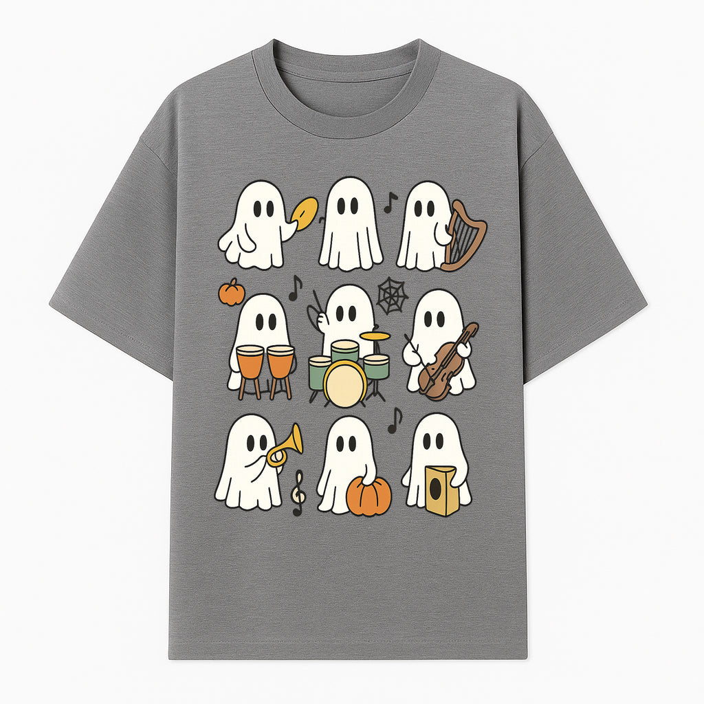 Ghostly Music Band Halloween Art Print, Cute Cartoon Ghosts Playing Instruments, Festive Decor for Parties and Celebrations - T-shirt 1758093378728.jpg