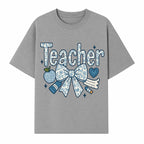 Floral Teacher Design with Apple, Bow & Stationery - Perfect Gift for Educators, Teachers' Day, Classroom Decor, Cute Art Print - T-shirt 1758093378801.jpg