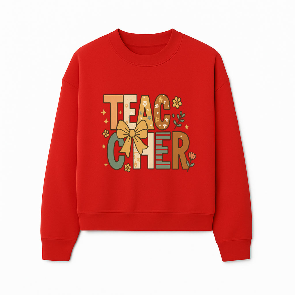 Colorful Teacher Appreciation Art Print with Floral Design and Bow, Ideal for Classroom Decor or Gifts - Sweatshirt 1758093378841.jpg