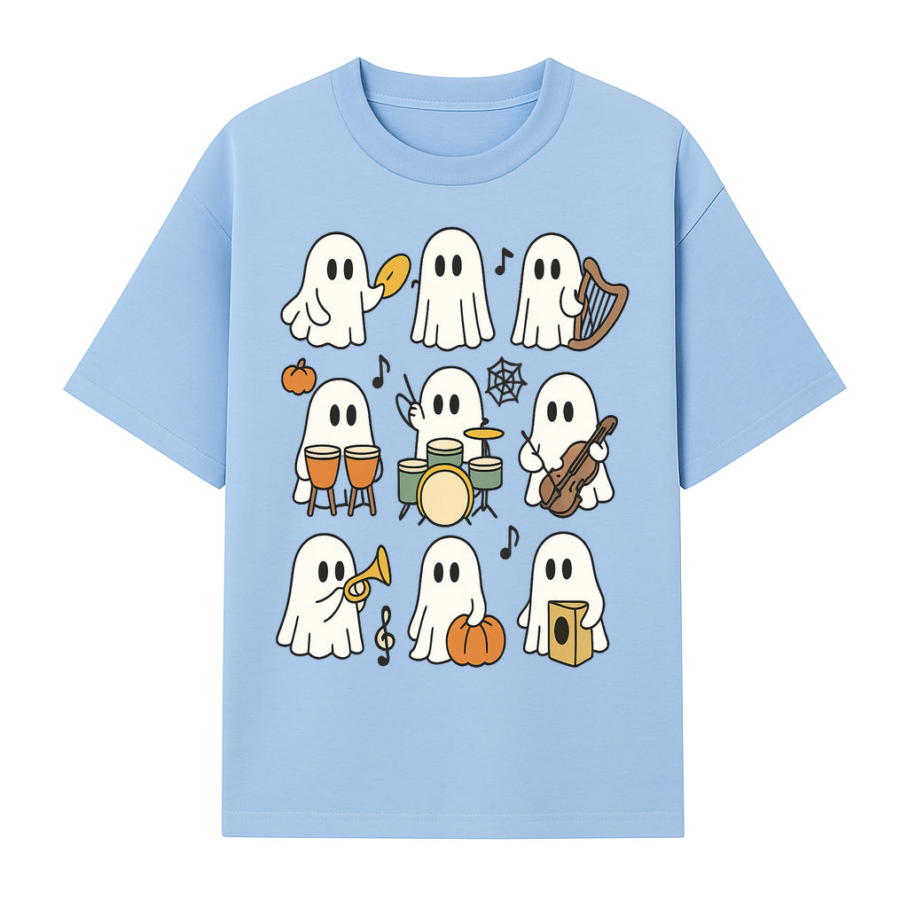 Ghostly Music Band Halloween Art Print, Cute Cartoon Ghosts Playing Instruments, Festive Decor for Parties and Celebrations - T-shirt 1758093378946.jpg