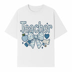 Floral Teacher Design with Apple, Bow & Stationery - Perfect Gift for Educators, Teachers' Day, Classroom Decor, Cute Art Print - T-shirt 1758093378989.jpg
