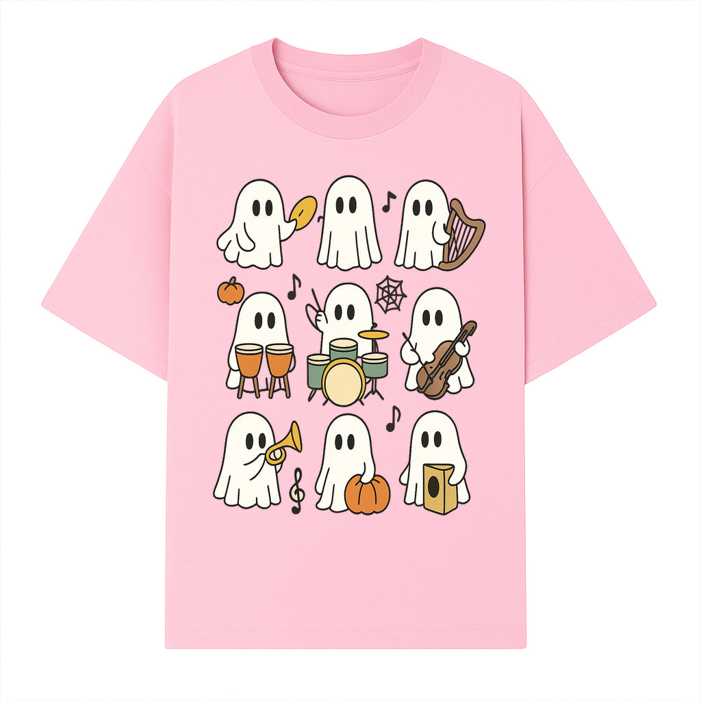 Ghostly Music Band Halloween Art Print, Cute Cartoon Ghosts Playing Instruments, Festive Decor for Parties and Celebrations - T-shirt 1758093379102.jpg