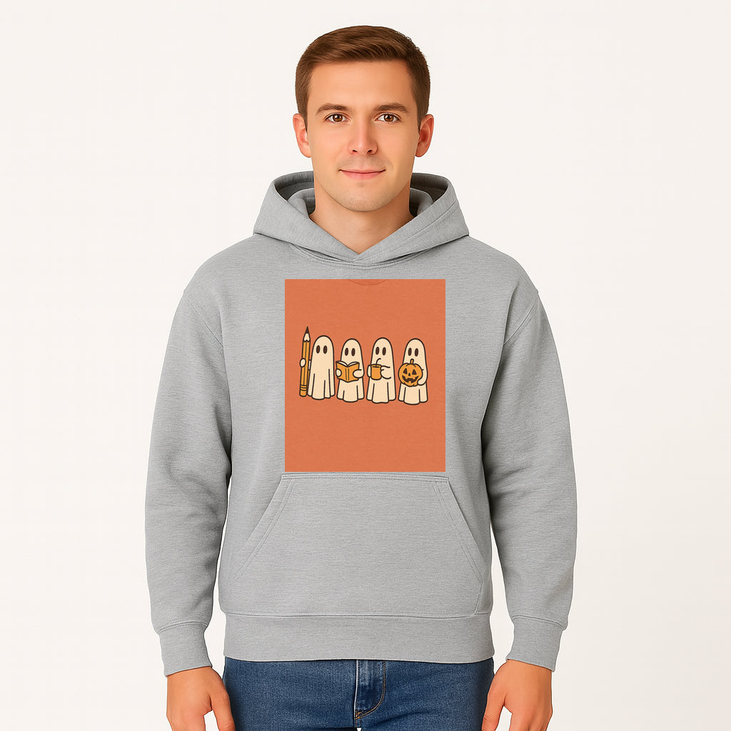 Cute Ghosts Reading, Writing, Drinking, and Celebrating Halloween Graphic Tee, Cozy Fall Top, Halloween Costume Shirt for Kids and Adults - Hoodie 1758093379165.jpg